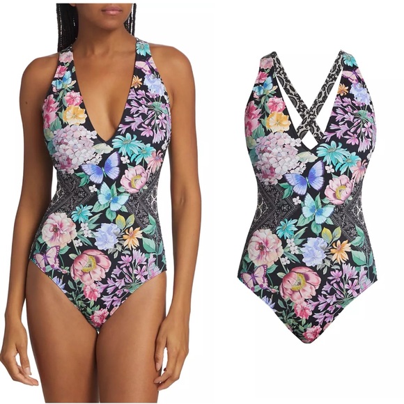 NWT Johnny Was One-Piece Racerback Floral Swimsuit - Picture 2 of 10